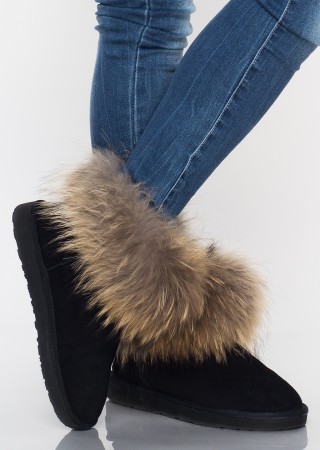 Buty śniegowce jenot futro czarne