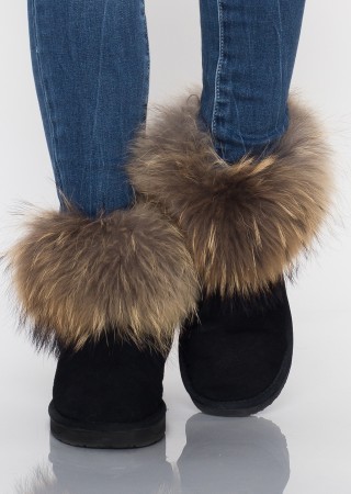 Buty śniegowce jenot futro czarne