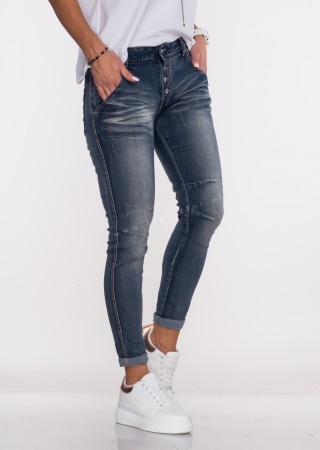 Włoskie jeansy PRZESZYCIA guziki ciemny jeans 3