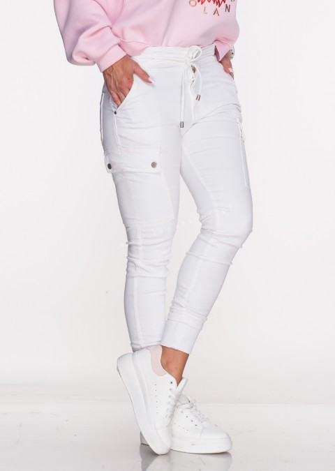 Włoskie jeansy Silver Buttons białe