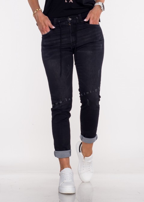 Włoskie jeansy BLENDY elastyczny pas czarne