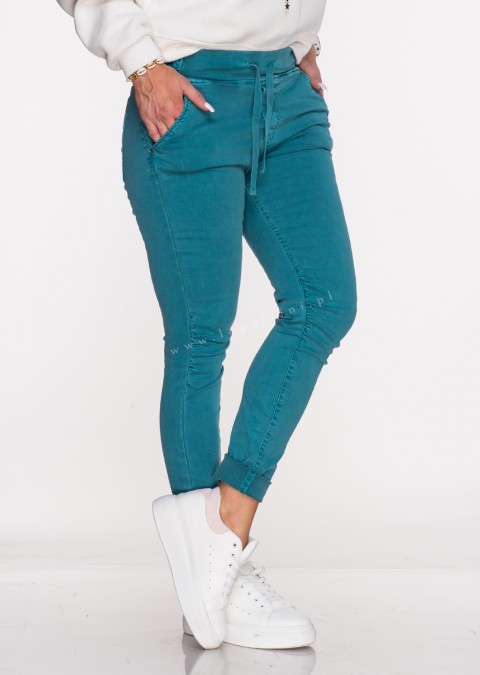 Włoskie spodnie jeansowe MILANO turkusowe /65