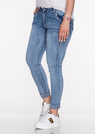Włoskie jeansy PUSH UP OZDOBNA KIESZEŃ przecierany jeans