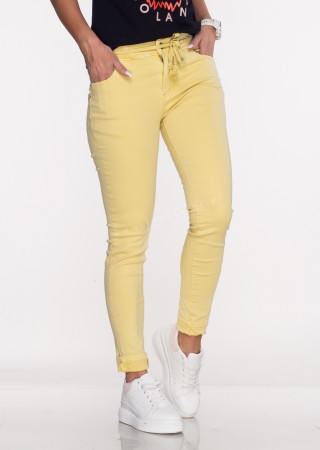 Włoskie jeansy SAGGIO LIMITED efektowny pas żółte