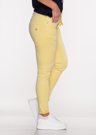 Włoskie jeansy SAGGIO LIMITED efektowny pas żółte