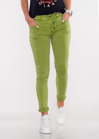 Włoskie jeansy SAGGIO LIMITED efektowny pas zielone