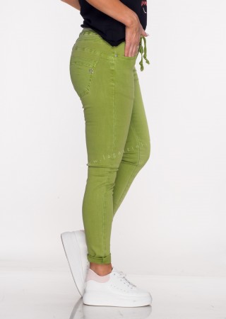Włoskie jeansy SAGGIO LIMITED efektowny pas zielone
