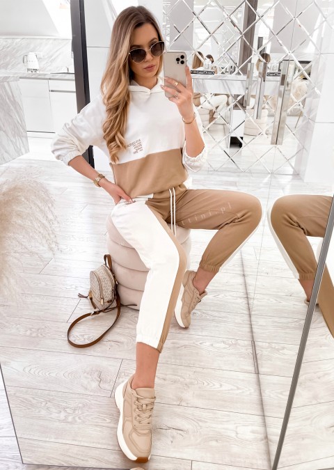 Włoski komplet dresowy bluza + spodnie B CO COUTURE beige&white