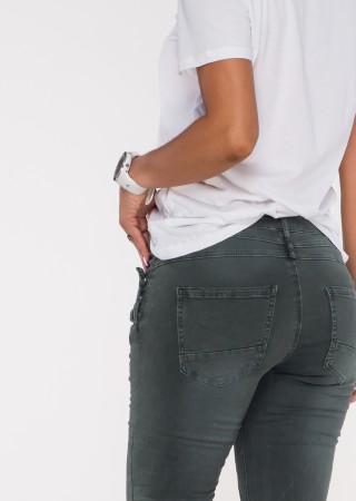 Włoskie jeansy GUZIKI PUSH UP przeszycia khaki /M6