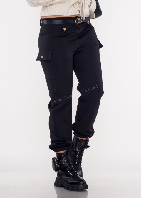 Włoskie spodnie JOGGERY FERIOLLE + pasek czarne