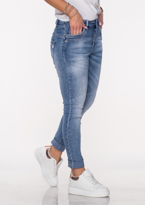 Włoskie jeansy VITTERBO guziki przecierany jeans /26105