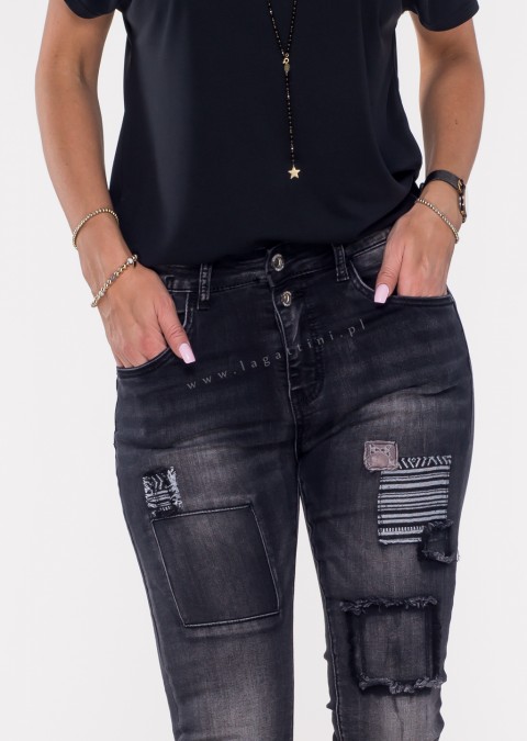 Włoskie jeansy VELETTO 2 guziki czarne /7084