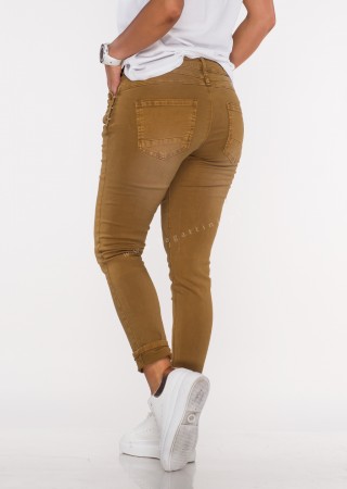 Włoskie jeansy GUZIKI PUSH UP przeszycia camel /M1