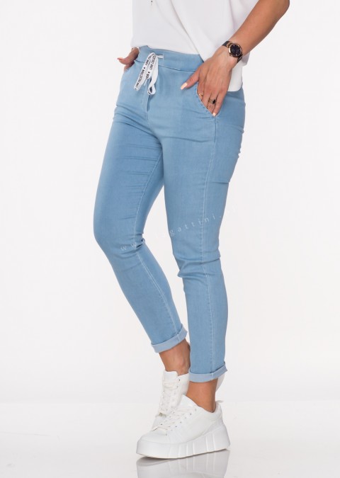 Włoskie jeansy BIG SIZE logowany sznurek jasny jeans