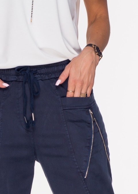 Włoskie jeansy BERGAMO BOYFRIEND SILVER ZIP granatowy