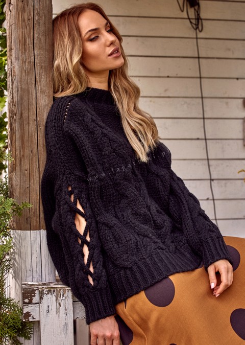 Sweterek Cocomore TULUM efektowne rękawy czarny
