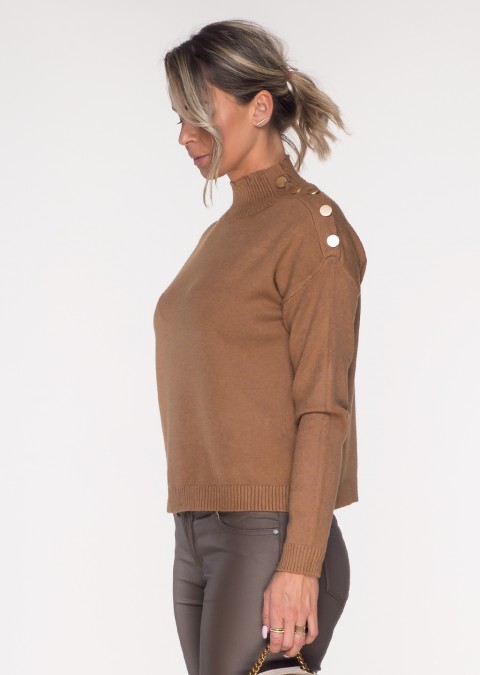 Włoski sweterek MASSIMO ozdobne guziki brązowy