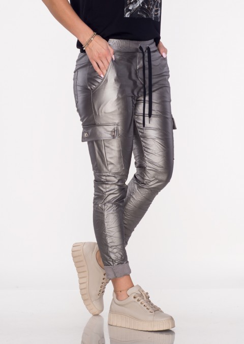 Włoskie woskowane spodnie BELLCOLE srebrne