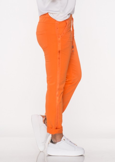 Włoskie spodnie dresowe SORRENTINO pomarańczowe lampas kieszonka /7307