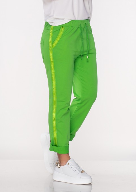 Włoskie spodnie dresowe SORRENTINO zielone lampas kieszonka /7307