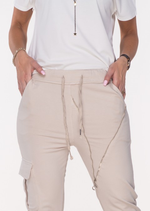 Włoskie spodnie dresowe SERAFINO jasny beż /7529