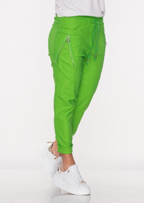 Włoskie spodnie BERGAMO BOYFRIEND SILVER ZIP zielony /7591