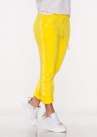 Włoskie spodnie dresowe SORRENTINO khaki lampas kieszonka żółte /7307