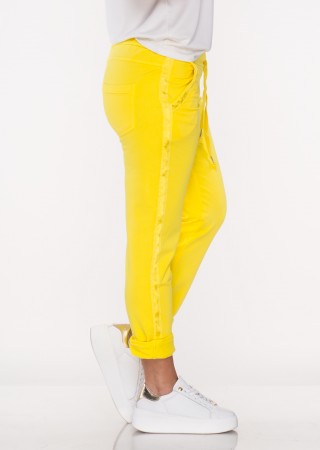 Włoskie spodnie dresowe SORRENTINO khaki lampas kieszonka żółte /7307