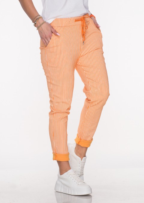 Włoskie spodnie GENUA paski pomarańczowe