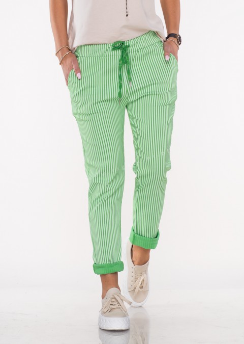 Włoskie spodnie GENUA paski zielone