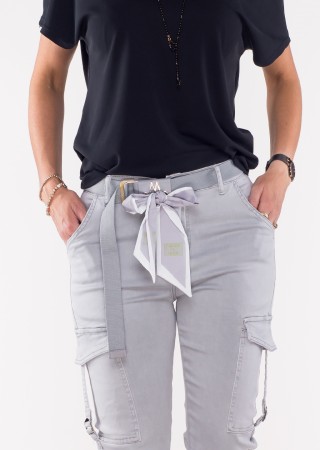 Włoskie spodnie CARMONETTI + pasek i chusta jasny szary