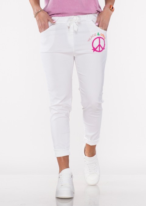 Włoskie spodnie PEACE białe /6225