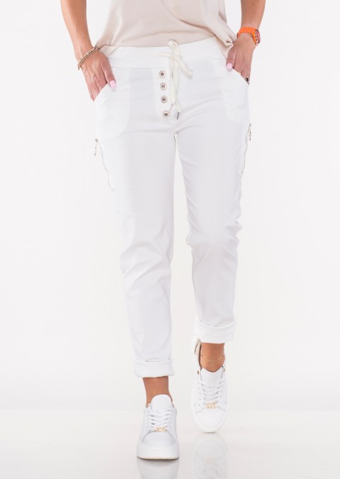 Włoskie spodnie CALVELLO silver zip białe /21180