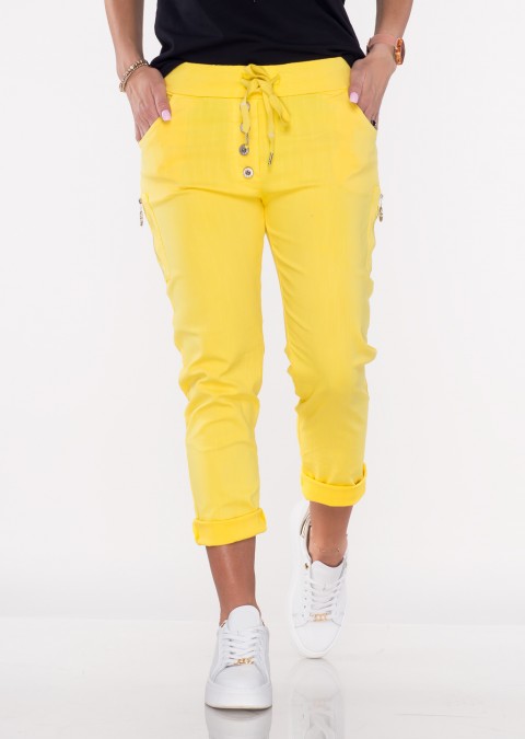 Włoskie spodnie CALVELLO silver zip żółte /21180