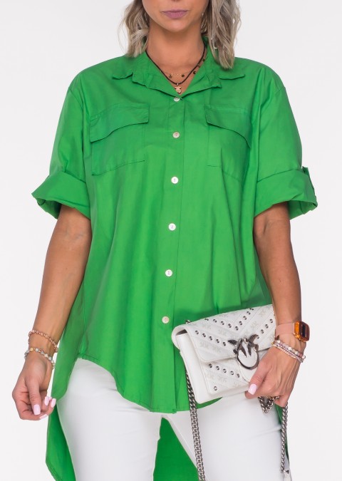 Włoska bawełniana koszula RITTA 3 two pockets guziki zielona /4911