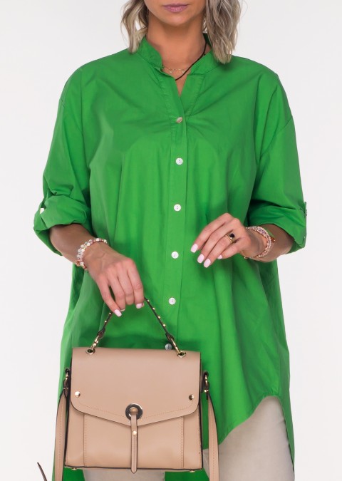 Włoska bawełniana koszula RITTA 2 LONG guziki zielona