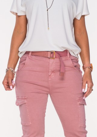 Włoskie spodnie Silver Buttons 2 + pasek różowe
