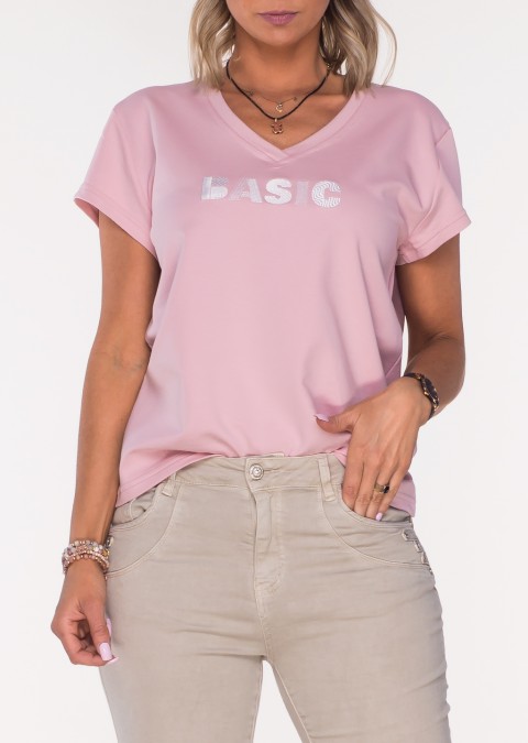 T-shirt z haftem BASIC Xana różówy