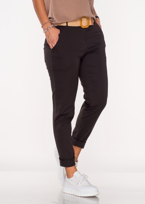 Włoskie spodnie CLASSIC ciemny brąz + pasek