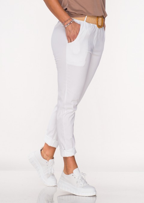 Włoskie spodnie CLASSIC białe + pasek