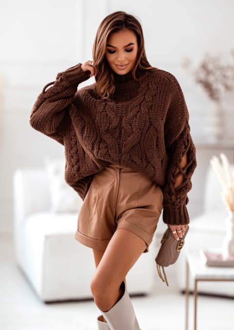 Sweterek Cocomore TULUM efektowne rękawy brązowy