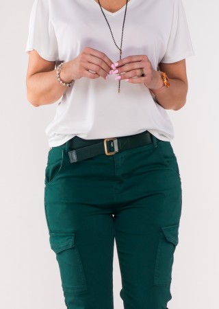 Włoskie spodnie Silver Buttons 2 + pasek zielony