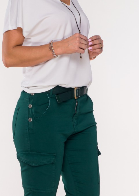 Włoskie spodnie Silver Buttons 2 + pasek zielony /833