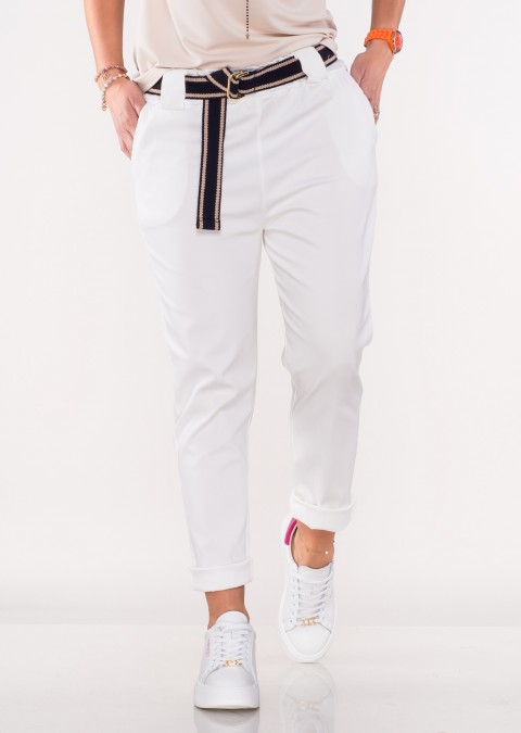 Włoskie spodnie ROSELLI białe + pasek /3559