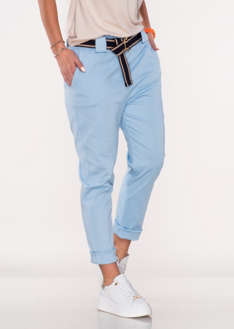 Włoskie spodnie ROSELLI błękitny + pasek /3559