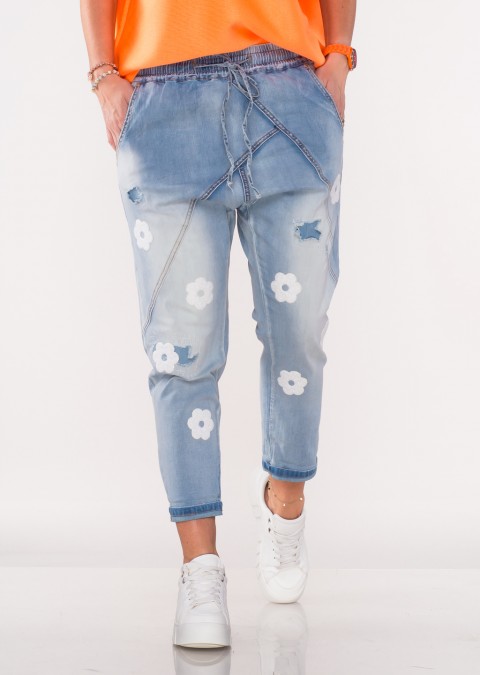 Włoskie jeansy BAGGY FLOWERS jasny jeans /H8053