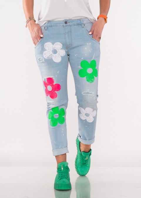 Włoskie jeansy FLOWERS jansy jeans /H2182