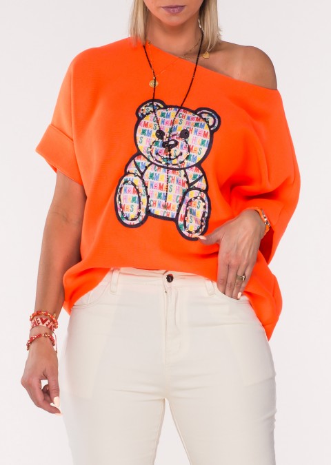 Sweterek MINOUU Colorful Bear pomarańczowy