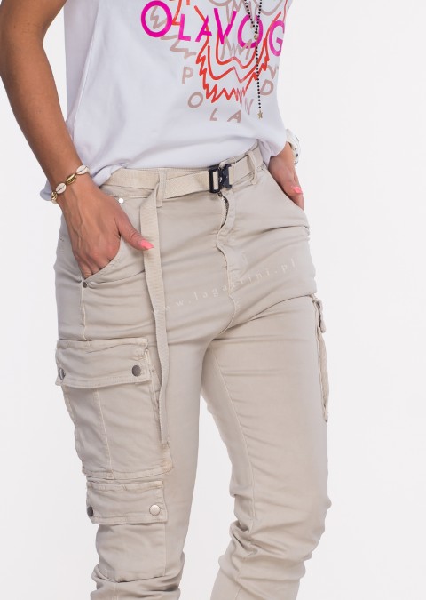 Włoskie jeansy Silver Buttons + pasek jasny szary