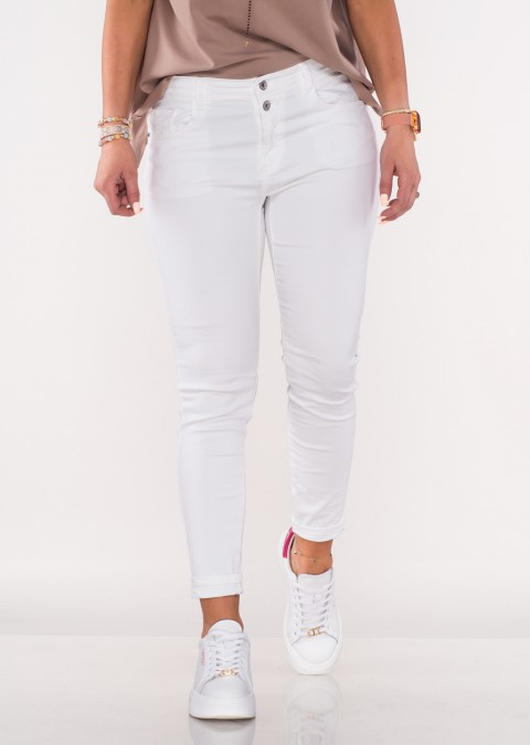 Włoskie jeansy FRASCATI 2 guziki białe